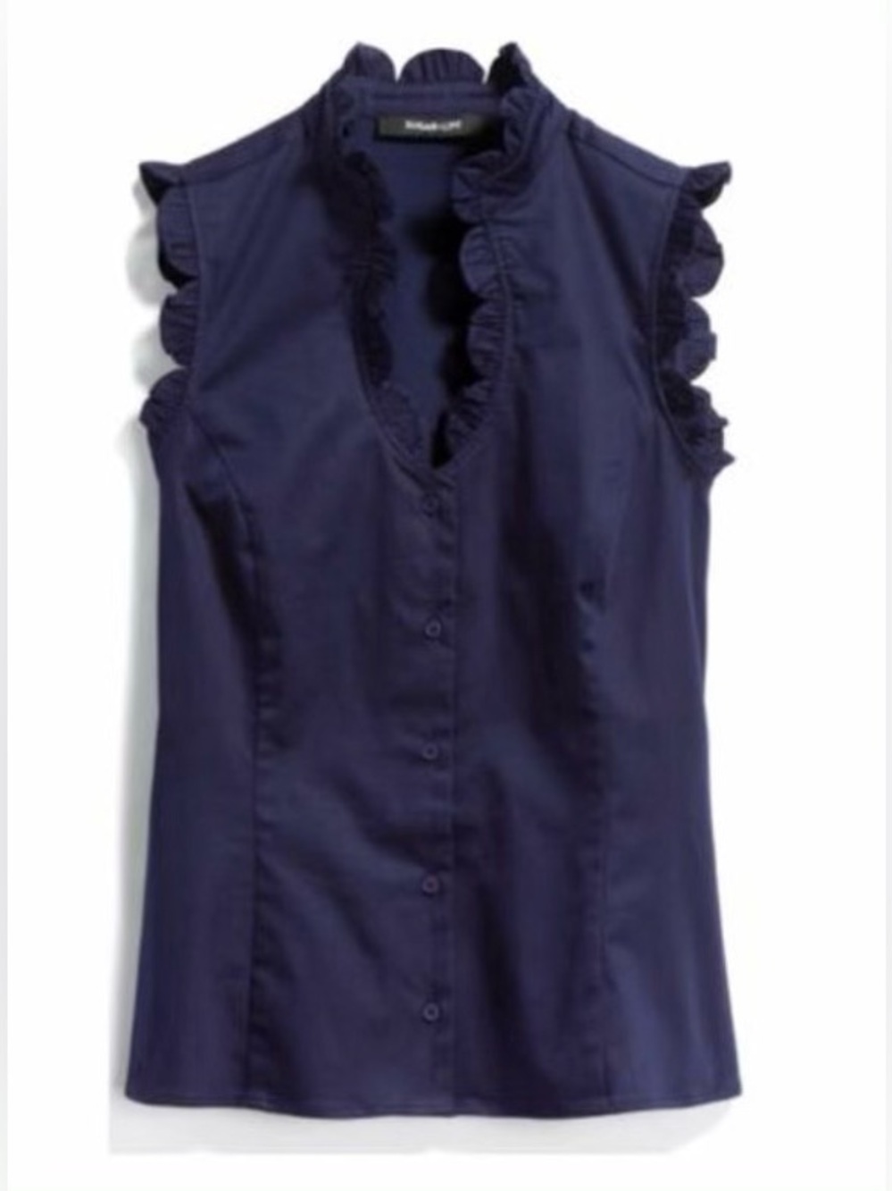 41 Hawthorn Camilla Scallop Detail Button Down Sleeveless Blouse Top Navy Blue